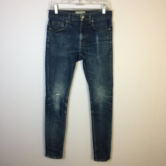 Everlane Skinny Jeans Mens 29x32 Blue Denim Dark Wash Distressed Preppy Stretch - Picture 1 of 12